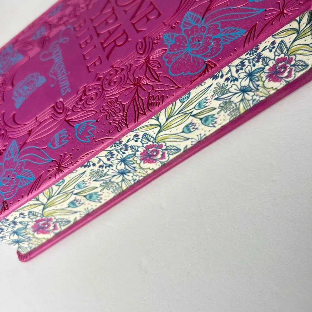 Tyndale One Year Bible Expressions NLT Pink Floral Faux Leather Journaling Bible